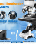 Binocular Compound Microscope Kit For Kids And Adults 40X To 1000X Magnification With Dual Mechanical Stage Slides showing dual LED lighting system