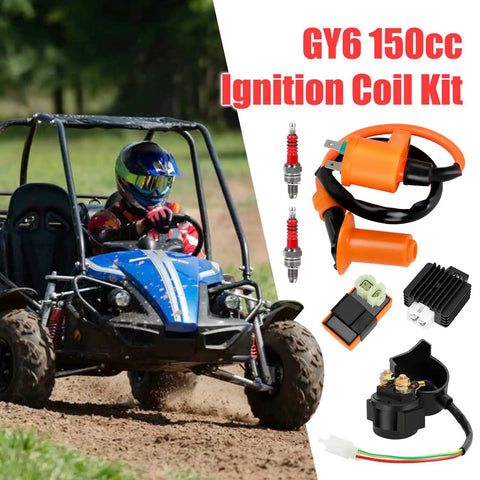 GY6 Ignition Coil CDI Box Starter Solenoid Relay Kit For 150cc 50cc 125cc Tao Tao Roketa Go Kart ATV Scooters With Voltage Regulator Rectifier Orange next to go-kart