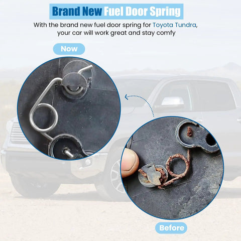 Before and after comparison of Premium Heavy Steel Fuel Door Spring For Toyota Tundra 2007 To 2020 installation.