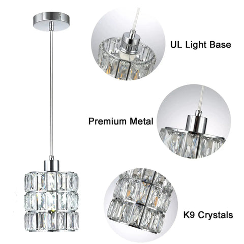 Dope Chrome Crystal Pendant Lights 3 Pack For Kitchen Island With Crystal Plate Metal Shade Sleek Modern Silver Fixtures For Foyer Hallway And Dining Room Adjustable Cord Up To 51 Inches