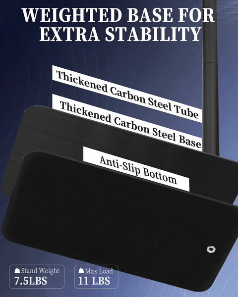 Weighted base details of Versatile Height Adjustable Tablet Floor Stand With Dual Self Locking Gears for stability.