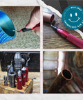 AFA Tooling deburring tool with 11 HSS blades; collage shows front, side, close-up views of red-handled set.