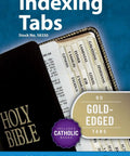 Slick Gold Edged Self Adhesive Bible Tabs For Old And New Testament Plus Catholic Books Quick Reference Page Markers on packaging.