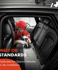 Mechanic installing Electric Fuel Pump Module With Pressure Sensor Plug And Play Replacement For Chevy Blazer 1998-2005, GMC Jimmy 1998-2004, Oldsmobile Bravada 1998-2001 4.3L V6 in SUV backseat