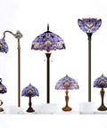 Assorted Tiffany Style Pendant Light Fixtures with Blue Purple Baroque Stained Glass and Antique Bronze Finish