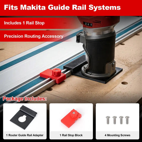 Heavy Duty Guide Rail Adapter Fits Milwaukee Compact Router using Smooth As Butter Track Mounting and Dead On Alignment for precision routing setup.