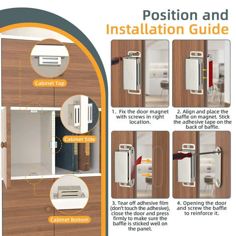 Installation guide for Heavy Duty Cabinet Magnets 12 Pack Magnetic Door Catch Stainless Steel with step-by-step instructions.