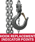 Close-up of hook on 1 Ton Aluminum Hand Chain Hoist With 20 Foot Lift, Weather Resistant Aluminum Housing, Sealed Brake System