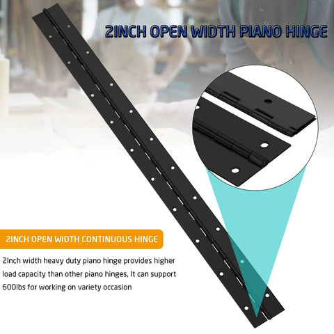 Heavy Duty Piano Hinges 20 Inch Long 2 Inch Open Width Black Stainless Steel With Holes Built To Last For Wood Furniture