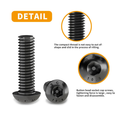 M6 Button Head Socket Cap Screws Set Beefy 8mm 12mm 16mm 20mm 25mm Fully Threaded Grade 10 9 Alloy Steel Black Oxide Hex Drive