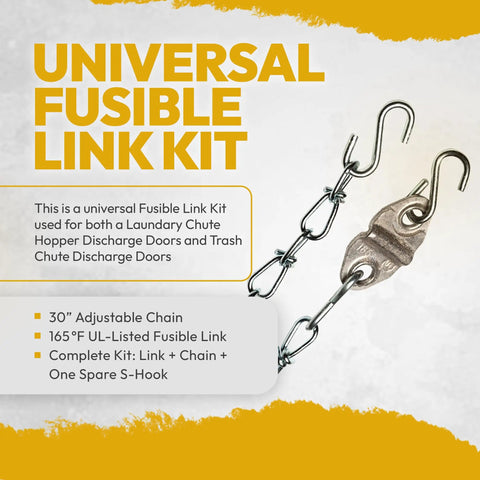 Dead Simple Install Universal 165 Degree Fusible Link Kit For Trash And Laundry Chute Fire Dampers with 30 inch adjustable chain.