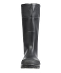 Front view of Mens Heavy Duty 14 Inch Steel Toe Work Boots Black Size 10 seamless waterproof PVC for farm use.