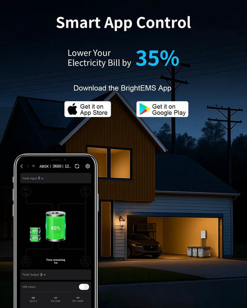 Smartphone displaying control app for Ark3600 Go To Portable Power Station, 3840Wh LiFePO4 Battery, with garage backdrop.