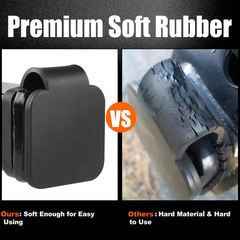 Comparison of premium soft rubber 2 Inch Trailer Hitch Cover Plug Cap For Universal 2x2 Receiver Tubes, highlighting material difference.