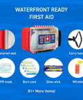 Marine Waterproof First Aid Kit For Boat Kayak And Beach With Floating Hard Case and supplies including CPR mask, glow stick