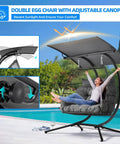 Oversized Double Hanging Swing Chair With Removable Canopy And Cushion, Double Egg Chair With Basket by poolside