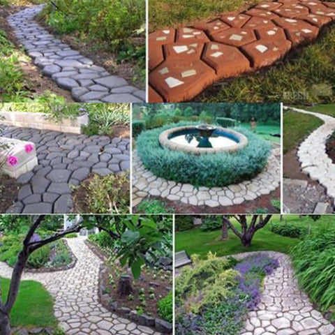 Garden paths created with Concrete Paver Mold Kit For DIY Outdoor Pathways Irregular Stepping Stones And Walkways Reusable Plastic Molds
