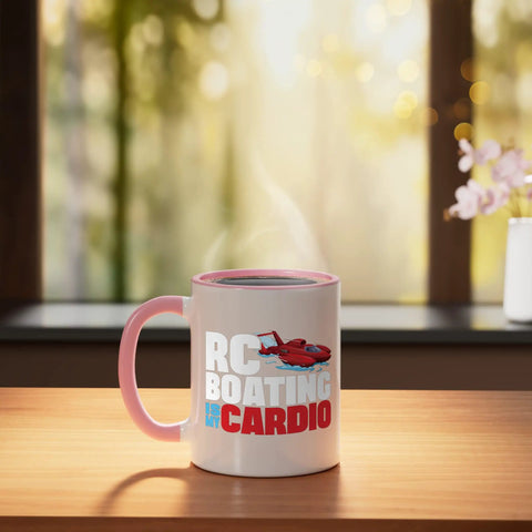 Boating Is My Cardio Ceramic Mug For Sailboat Lovers 11 Oz Pink And White Coffee Cup With Nautical Design Dishwasher Safe
