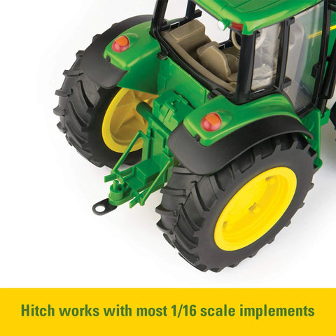 Rear view of 1/16 Scale Farm Tractor With Wagon Toy For Kids, showing functional hitch and realistic tires, Imaginative Play Ready.