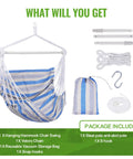 Striped Hammock Chair With Rope Swing Anti Slip Steel Spreader Bar Durable Cotton Ropes Breathable Soft Fabric package contents