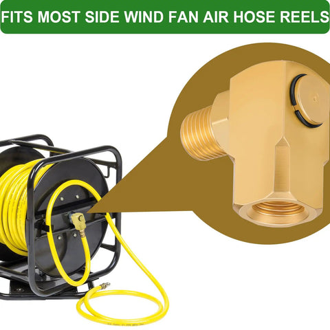 Two Pack One Quarter Inch NPT Brass Swivel Joint 90 Degree Elbow For Air Hose Reels Female To Male Threads High Pressure Up To 5000 PSI Includes Teflon Tape For Leak Free Connection on air hose reel
