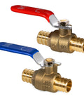 Three Quarter Inch PEX Ball Valve Set Lead Free Brass Shut Off Valves 2 Pack Red And Blue For Hot And Cold Water 400 PSI Rating