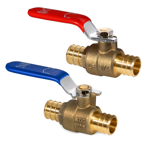 Three Quarter Inch PEX Ball Valve Set Lead Free Brass Shut Off Valves 2 Pack Red And Blue For Hot And Cold Water 400 PSI Rating