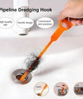 Flexible Drain Snake And Clog Remover 3 Pack Yanks Hair And Gunk Right Out Of Kitchen Sink Bathtub Shower Pipe Fast No Sweat Required For Any Stubborn Household Clog Situation, orange pipeline dredging hook in use.