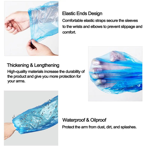 Disposable Arm Sleeve Covers 200 Pack Clear Plastic Sleeves with elastic end design and waterproof protection