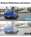 Comparison of road footage with and without CPL Filter for Dash Cam Front Camera A229 Series and A329S, reducing glare.