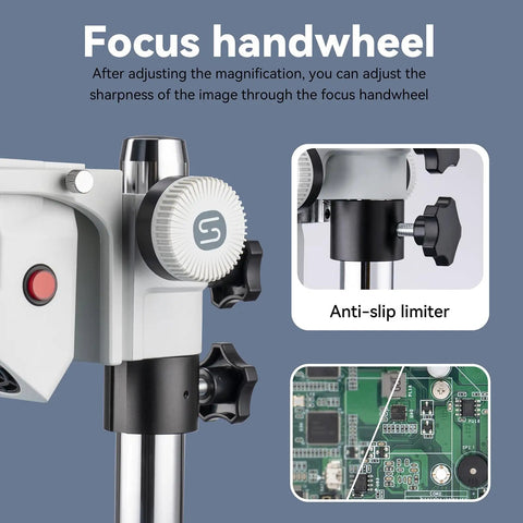 Pro Grade Stereo Microscope With Trinocular Setup For Soldering And PCB Work Camera Ready Heavy Duty Precision Microscope For Microelectronics And Detailed Inspection Eye Friendly Eyepieces, focus handwheel