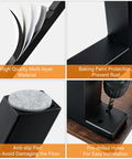 Features of 16 Inch Black Iron Table Leg Set Of 2 For Dining Tables showing multi-layer material, anti-slip pad, rust protection, easy installation.