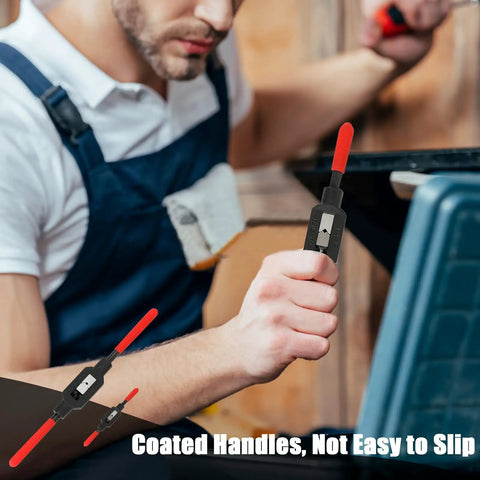 Man using Two Pcs Adjustable Tap Wrenches With Ratcheting Handles For Reamers Fits M1 To M20 And One Quarter To Three Quarter Inch Threads