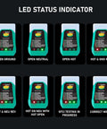 LED status indicators on Digital Circuit Breaker Finder With NCV Tester, Built-In Flashlight, Voltage Tester, And Integrated GFCI Outlet Tester