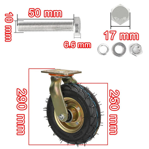 Heavy Duty Air Filled Rubber Caster Wheels Set With Swivel Fixed And Brake Options For Carts Workbenches And Furniture Up To 200 kg