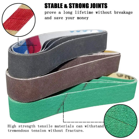 24 Piece Knife Sharpener Sanding Belt Kit Three Quarter Inch By Twelve Inch Replacement Belts With 80 120 240 400 1000 And 1200 Grits For Sharpener Ken Onion Edition showing diverse grits and strong joints