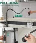 Top Shelf Hella Tough Black Spring Kitchen Faucet Pull Down Sprayer demonstrating 18 inch extension for easy use.