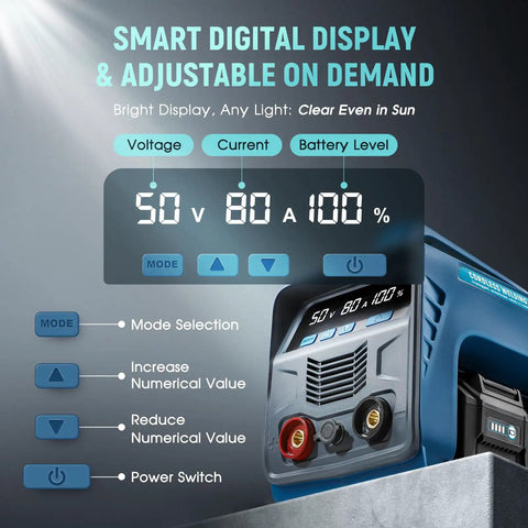 Cordless MMA Welder 160A 110V Dual Battery Powered With 8000mAh Li Ion Batteries Or Battery Bank Portable IGBT Inverter Stick Welder LED display