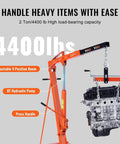 Heavy Duty Folding Shop Crane With Chain Ratchet Lever And Six Swivel Casters For Precision Engine Lifting Up To 1500 Lbs Capacity, 4400 lb capacity hoist.