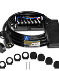 Plug And Play 4 Foot 7 Way Trailer Plug With Junction Box Kit Pure Copper Wiring Harness Weather Tight Connectors For RV Camper Pickup Truck Boat Hauling, includes junction box and connectors.