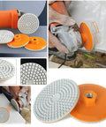 2 Pack Diamond Polishing Pads 3 Inch With Integrated M10 Backing Base For Marble Concrete Stone And Granite Polisher Dry Or Wet Sanding Buffing Wheel Abrasive Discs Low Noise Durable Performance For Angle Grinders displayed with visible pads and angle grinder in use