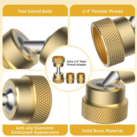 Swivel All Metal Garden Hose Adapter With Two Brass Adapters Three Quarter Inch Protector Heavy Duty Faucet Connector 360 Degree Swivel No Slip Diamond Embossed Brass Corrosion Resistant Built To Last, solid brass 3/4" male adapter