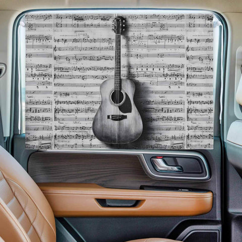 Dope Guitar Car Window Curtains 26X20 Inches Dual Layer Blackout With Mesh Privacy Magnetic Side Window Shade, installed view