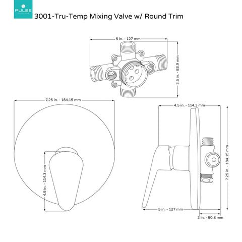 Diagram of Tru-Temp Mixing Valve With Pressure Balance For Round Rough-In Valve Trim Kit Half Inch NPT Brushed Nickel