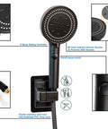 High Pressure Handheld Shower Head With 5 Settings, 78 Inch Leakproof Stainless Steel Hose, Matte Black Finish, On Off Pause Switch