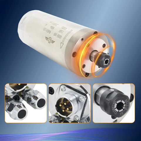 Heavy Duty Water Cooled CNC Router Spindle Motor 0.8KW 110V 400Hz 24000RPM ER11 Collet With Nut, close-up details