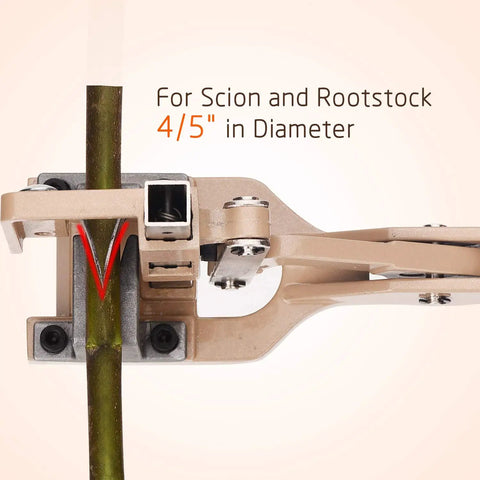 V Cut Grafting Tool For Large Branches Full Metal Body With SK5 Blade cutting 4/5 inch scion and rootstock, side view