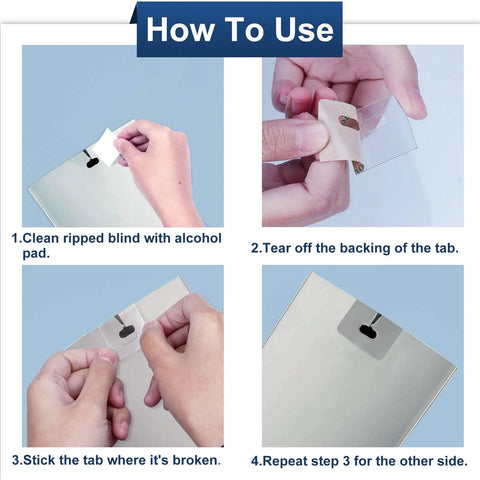 Instructions for Clear Vertical Blind Repair Tabs 32 Piece Set No Sweat Diy Fixers for Cracked Slat Replacement.