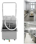Pro Level Commercial Fryer Oil Filter Workhorse With Rolling Cart And Rugged Stainless Steel Tank showcasing front view with hose.