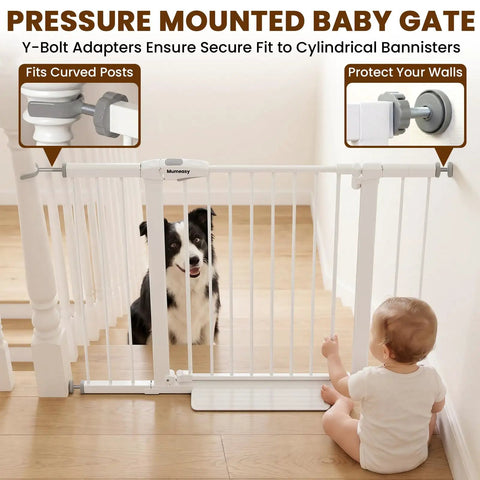 Extra Wide Baby Gate For Stairs And Doorways 29.7 To 46 Inch Adjustable Pressure Mounted Walk Through Pet Gate with dog and toddler